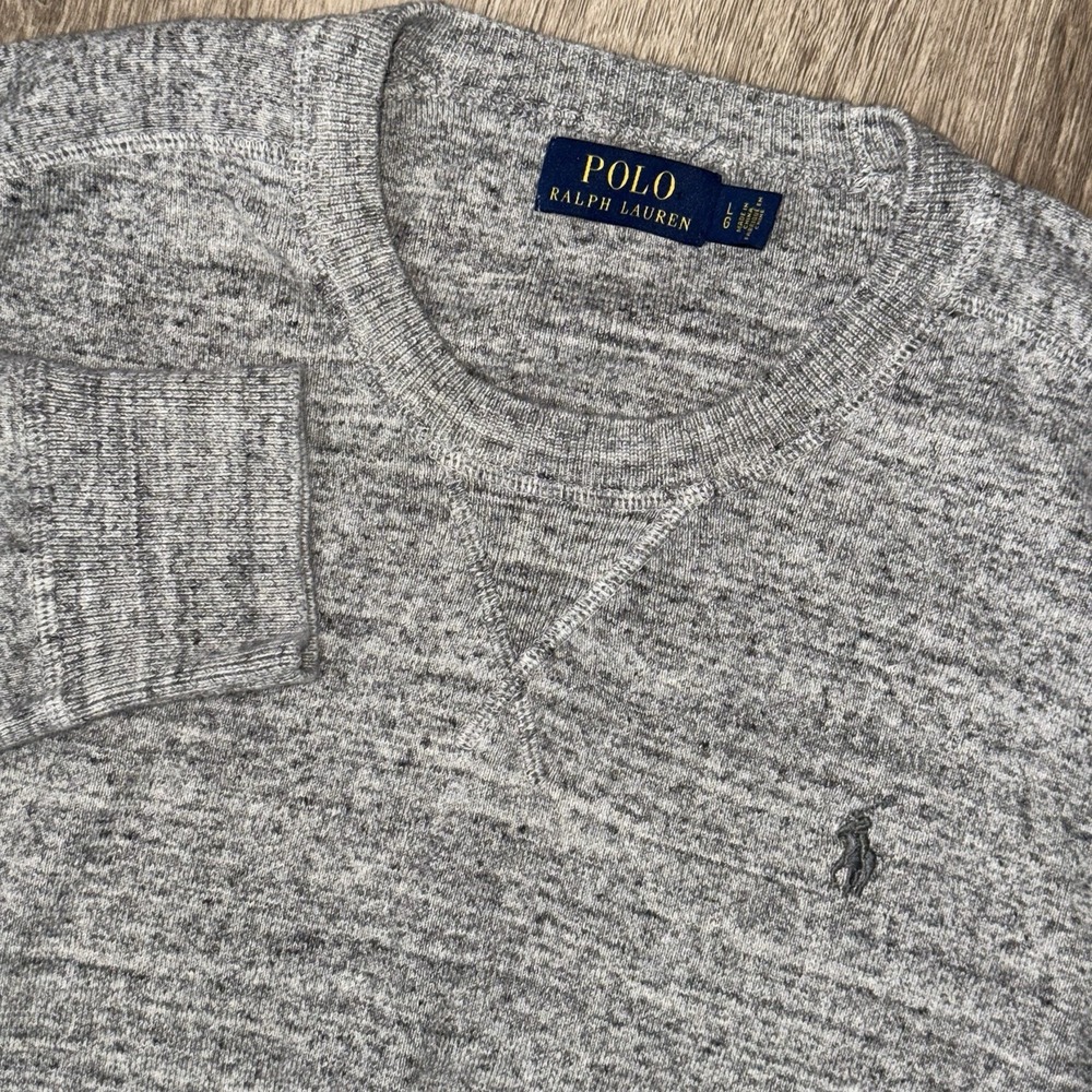 Polo Ralph Lauren Cotton V Stitch Sweater Men's Large Grey Heathered Crewneck